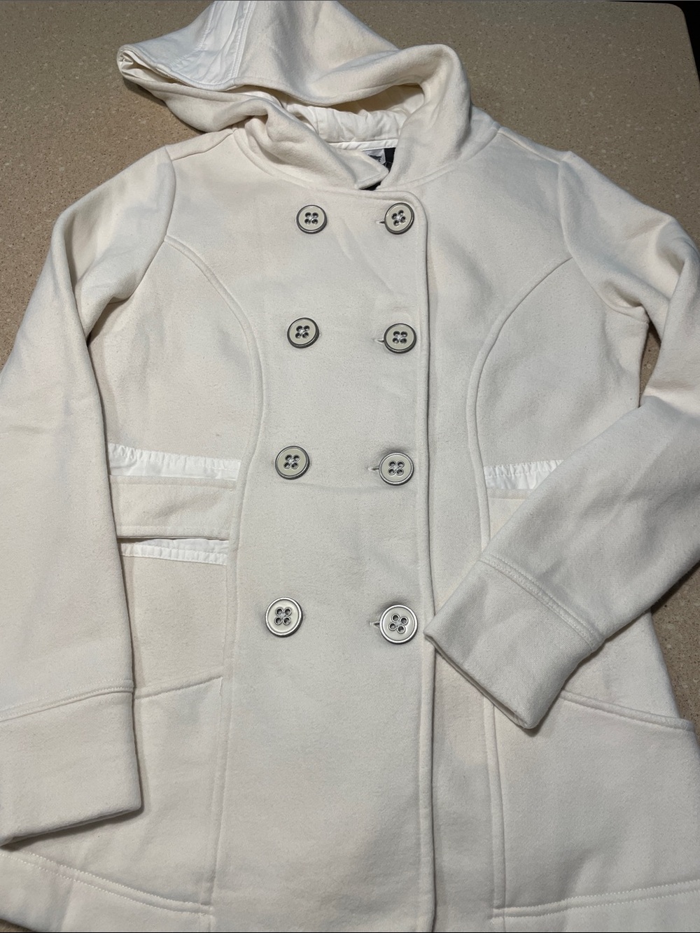 Harley-Davidson Cream Hooded Double-Breasted Pea Coat